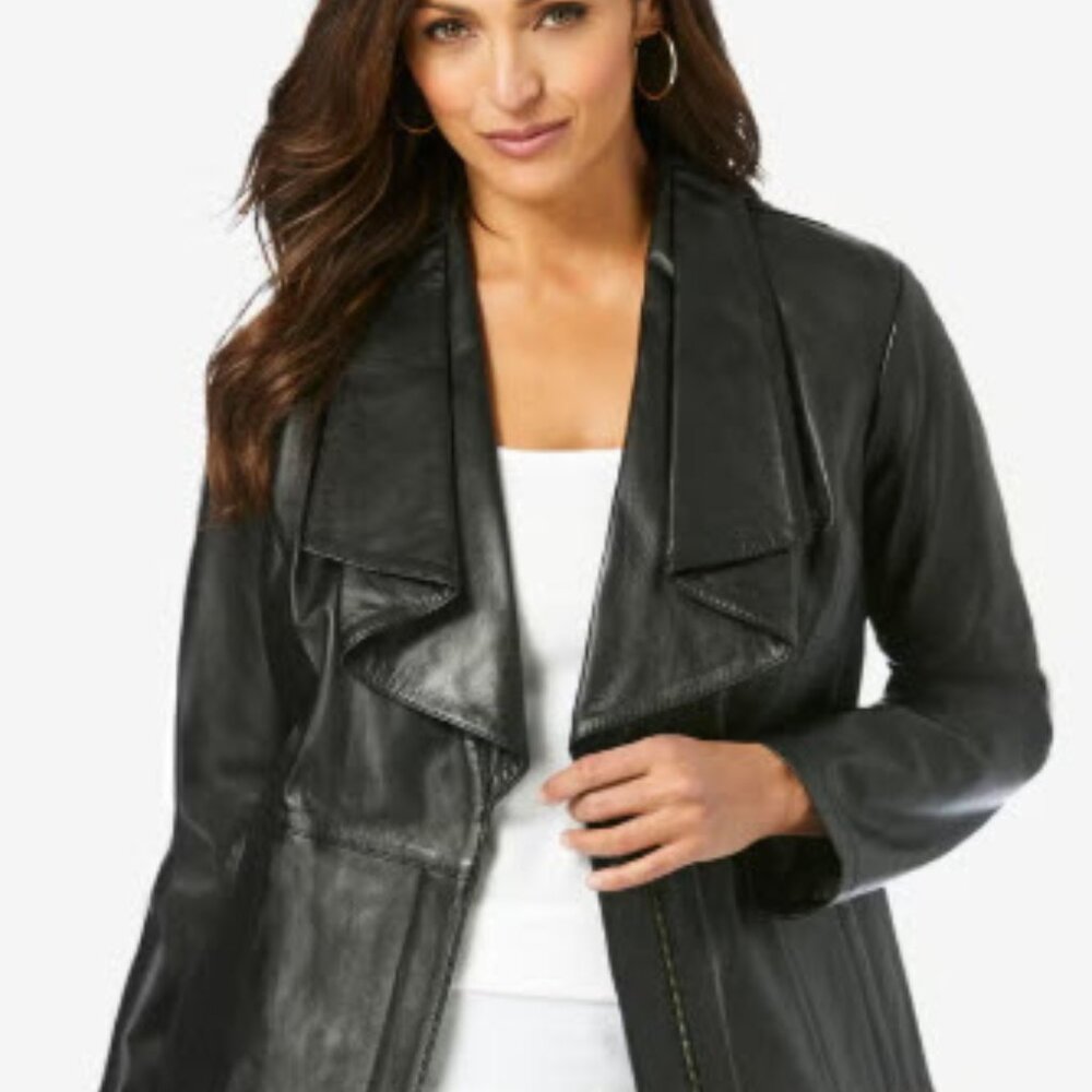 Jessica London Drape Front Black Leather Jacket
